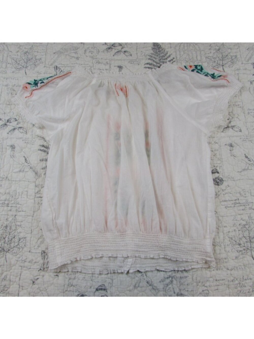 NEW Sundance Floral Embroidered Smocked short Sleeve Peasant Top womens L - Picture 7 of 7